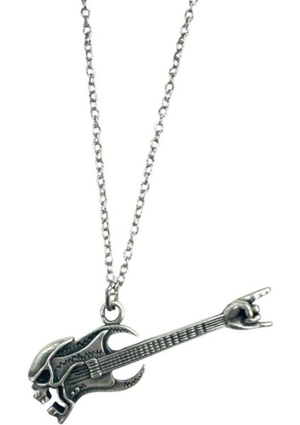 Bass Gitar Müzik Aleti Kolye – Metal Zamak Kaplama, Metal Zincir