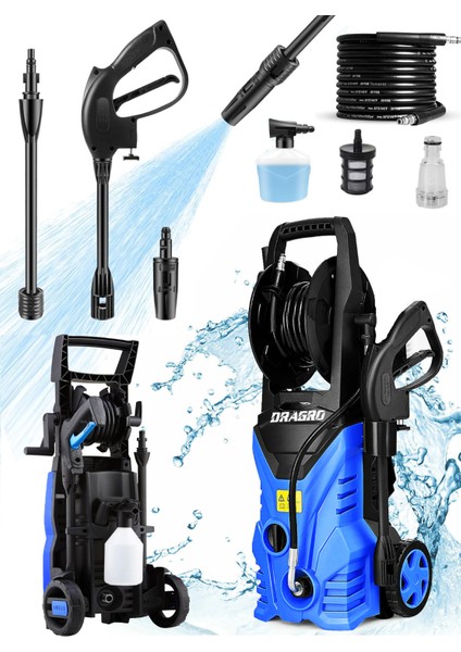 Alman Yüksek Basınçlı Bahçe Oto Yıkama Makinesi 180 Bar Musluk ve Kovadan Su Çekme