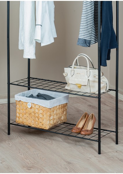 Elit 3 Siyah Metal Raflı Elbise Askısı Ayaklı Askılık Konfeksiyon Askılık