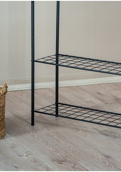 Elit 3 Siyah Metal Raflı Elbise Askısı Ayaklı Askılık Konfeksiyon Askılık