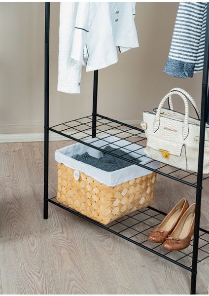 Elit 3 Siyah Metal Raflı Elbise Askısı Ayaklı Askılık Konfeksiyon Askılık