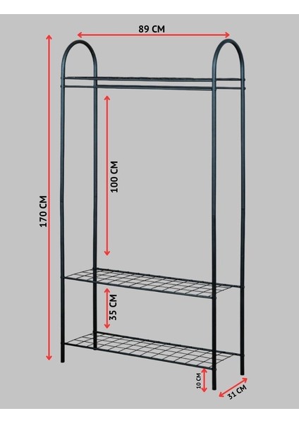 Elit 3 Siyah Metal Raflı Elbise Askısı Ayaklı Askılık Konfeksiyon Askılık