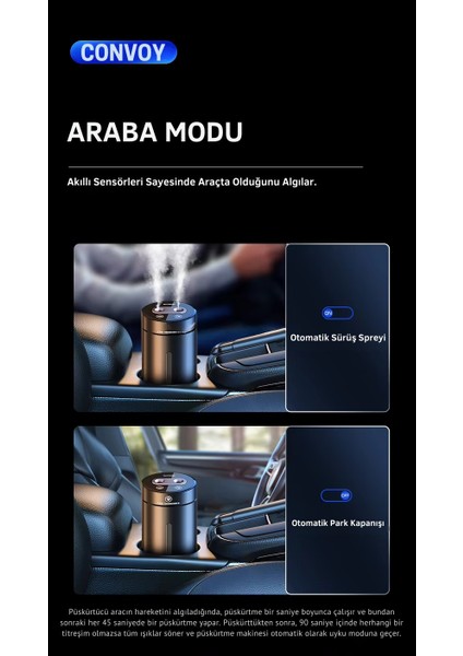Şarjlı Metal Kasa H2O Humidifier Hava Nemlendirici | 380ML Kapasite | Araba ve Ev Modlu Premium Model | 2 Filtre ve 1 Adet Koku Hediye - Convoy