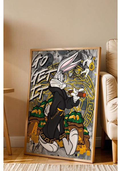 Bugs Bunny Çerçeveli Tablo - Print Money Serisi Poster Tablo