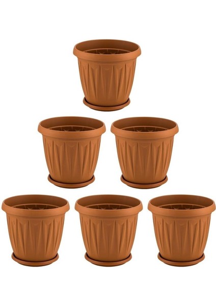 SY-5704 Plastik Ürgüp Tabaklı Saksı Takımı 5 Lt Kahverengi 6 Adet