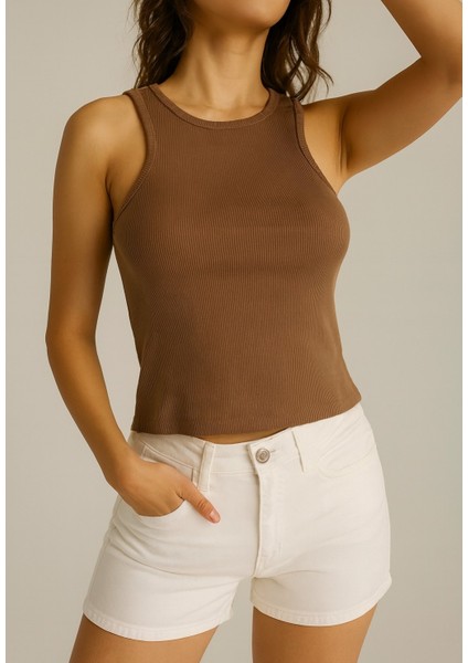 Fitilli Halter Yaka Kadın Crop Atlet