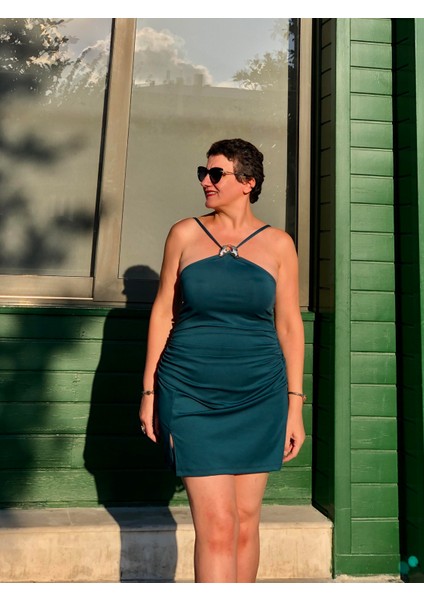 Drapeli Halter Mini Elbise