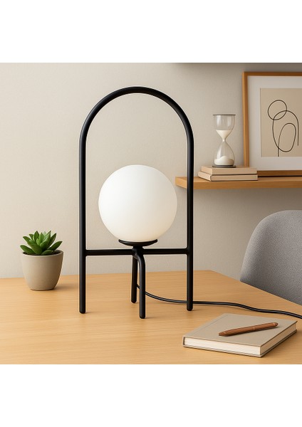 Modern Ay Siyah Metal Masa Lambası | Şık ve Dekoratif Gece Lambası | Salon - Yatak Odası - Ofis