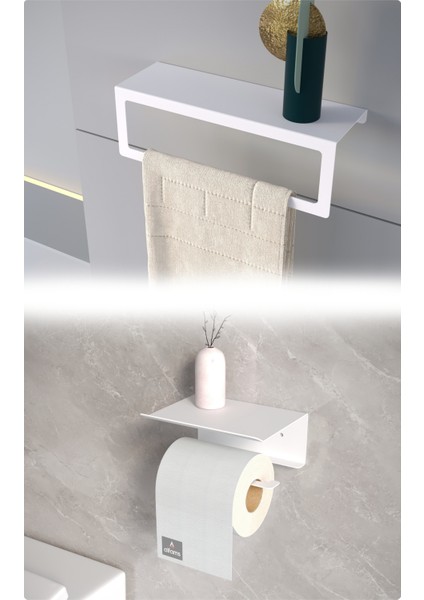 Metal Modern Banyo Askılığı ve Tuvalet Kağıtlığı Ikili Set | Siyah – Beyaz | Paslanmaz, Dayanıklı ve Şık Tasarım