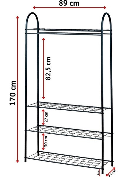 Elit 4 Siyah Metal Raflı Elbise Askısı Ayaklı Askılık Konfeksiyon Askılık