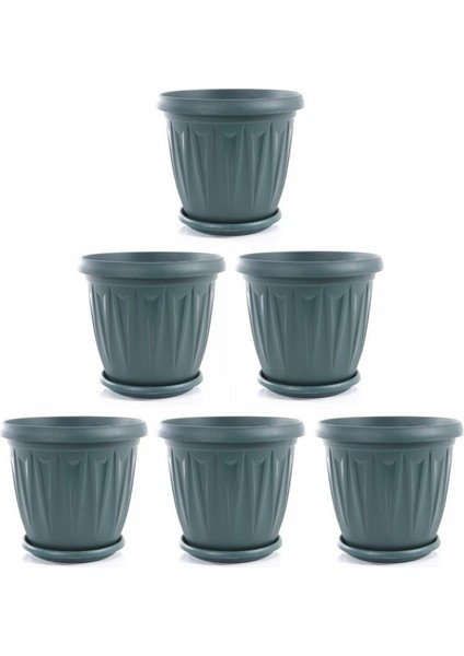 SY-5703 Plastik Ürgüp Tabaklı Saksı Takımı 3,5 Lt Yeşil 6 Adet