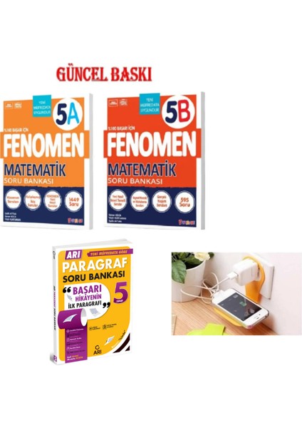 Fenomen 5A+5B Matematik Soru Bankası + Arı 5.sınıf Paragraf Soru Bankası Set Priz Tutuculu