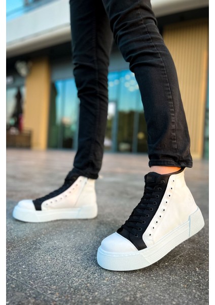 Fermuarlı Bağcık Detaylı Erkek Sneaker Bot Beyaz Siyah fiyatları