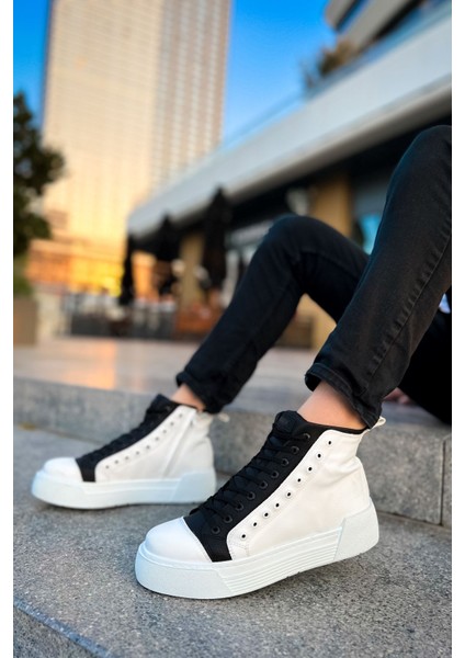 Fermuarlı Bağcık Detaylı Erkek Sneaker Bot Beyaz Siyah modelleri