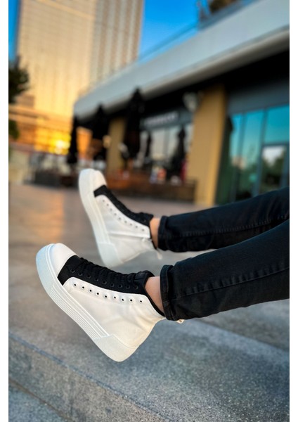 Fermuarlı Bağcık Detaylı Erkek Sneaker Bot Beyaz Siyah fırsatları