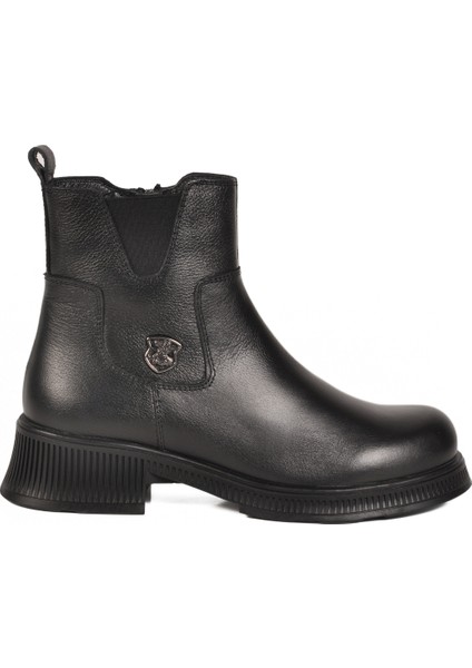 Siyah Içi Polarlı Hakiki Deri Kadın Bot