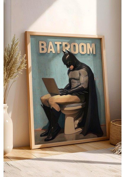 Tuvalette Laptop Kullanan Batman Çerçeveli Tablo - Wc Tuvalet Için Tablo fiyatları
