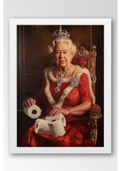 Tuvalet Kağıdı Tutan Kraliçe Elizabeth Çerçeveli Tablo - Wc Tuvalet Için Tablo
