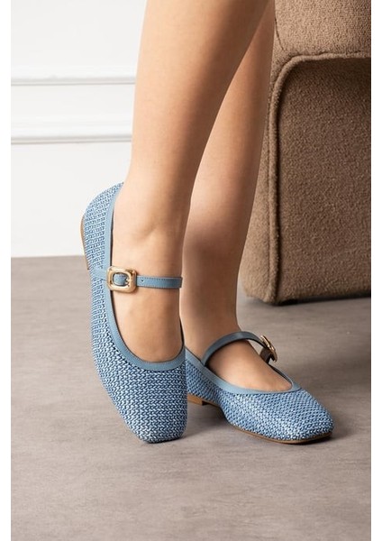 Mavi Hasır Dokumalı Kadın Babet