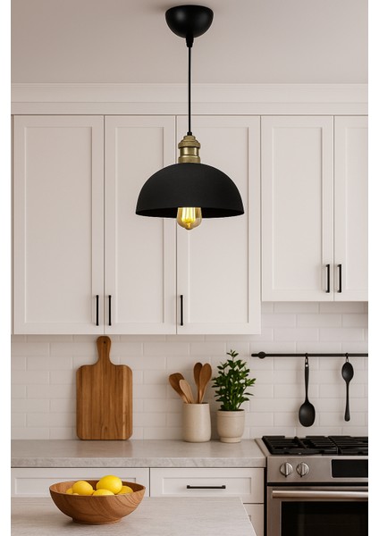 Retro Metal Tekli Sarkıt Avize Siyah | Modern Vintage Tavan Aydınlatması | Salon - Mutfak - Kafe