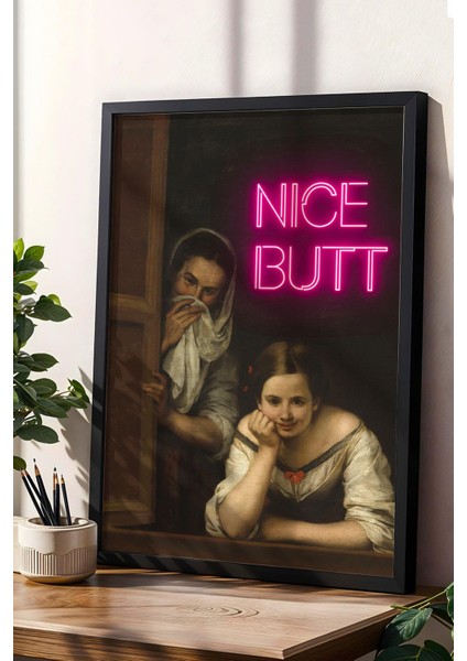 Nice Butt Penceredeki Iki Kadın Çerçeveli Tablo - Wc Tuvalet Için Tablo