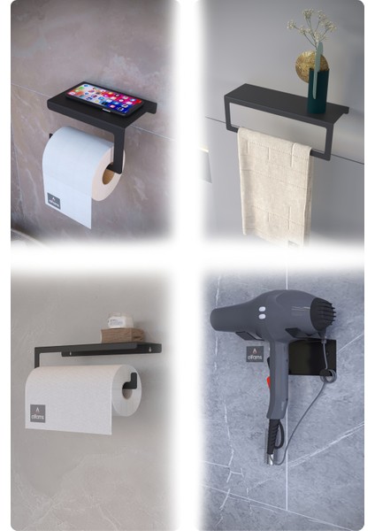 Metal 4’lü Set | Tuvalet Kağıtlık, Havlu Askısı, Kağıt Havluluk ve Fön Makinesi Tutucu | Paslanmaz, Yüksek Taşıma Kapasiteli, Banyo & Mutfak