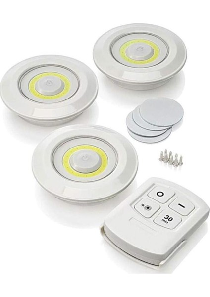 Nanopro 3 Lü Kumandalı Yapışkanlı Kablosuz Pilli LED Spot Lamba Işıldak 313040