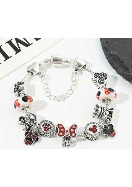 Pandora Tarz , Dissey, Minnie Mause Renkli Kalp Charmlı Bileklik, Ahşap Kutu Içerisinde fırsatları