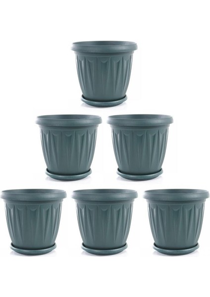 SY-5702 Plastik Ürgüp Tabaklı Saksı Takımı 2,3 Litre Yeşil 6 Adet