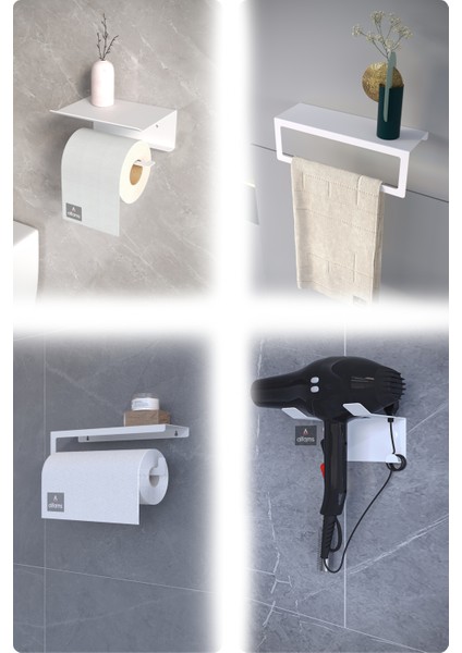 Metal 4’lü Set | Tuvalet Kağıtlık, Havlu Askısı, Kağıt Havluluk ve Fön Makinesi Tutucu | Paslanmaz, Yüksek Taşıma Kapasiteli, Banyo & Mutfak