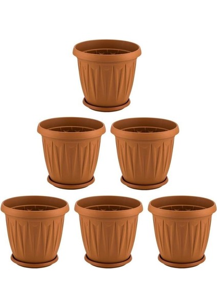 SY-5702 Plastik Ürgüp Tabaklı Saksı Takımı 2,3 Litre Kahverengi 6 Adet