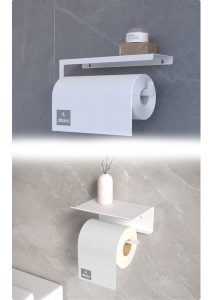 Metal Modern Şık Kağıt Havlu Askılığı ve Tuvalet Kağıtlığı Ikili Set | Paslanmaz, Yüksek Taşıma Kapasiteli, Askı + Raf Kullanım