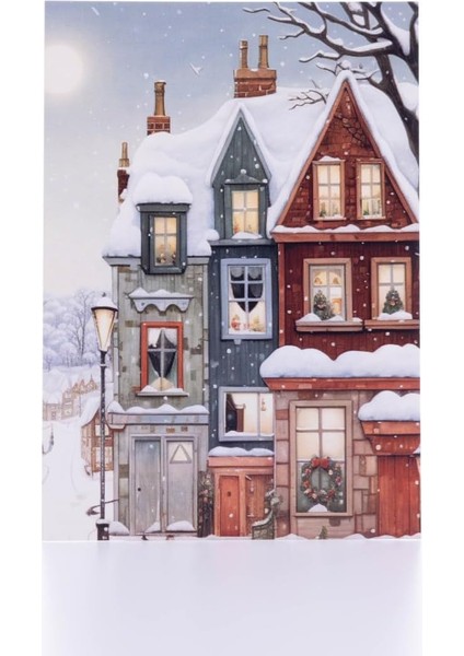 Kartpostal, Yılbaşı, Renkli Kış Evleri, 12X17 cm 6 Adet