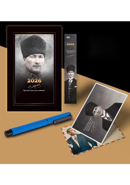 Komutan Atatürk Ajandası Ayraç Kartpostal Kalem - Mavi