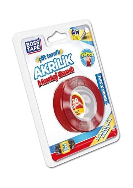 Tape-Şeffaf Çift Taraflı Akrilik Montaj Bandı 18MM/2MT Silikonlu fiyatları