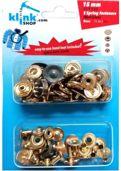 15 mm Kendin Yap Kiti, Mont, Giyim, Çanta, Deri Için Çekiçle Uygulama Aparatları ve Gold Renk 15 Adet Alfa Çıtçıt Düğme Takım-Paslanmaz Pirinç