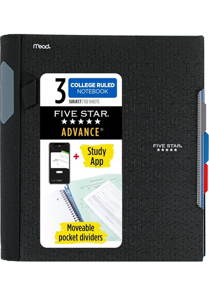 Star Advance Spiral Not Defteri + Eğitim Uygulaması, 3 Tema, Çizgili Kolej Kağıdı, 27,9 x 21,6 Cm, 150 Yaprak, Spiral Korumalı ve Hareketli Ayırma Duvarlı, Siyah, 1 Adet (73132)