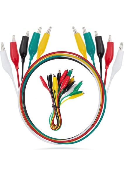 Krokodil Test Kablosu Seti - Renkli Timsah Kelepçeli Multimetre Bağlantı Kabloları | Çıkarılabilir, Pvc Kaplama, Elektronik Devre Testi, Multimetre, Motor ve Pil Bağlantısı Için 0,5 Metre