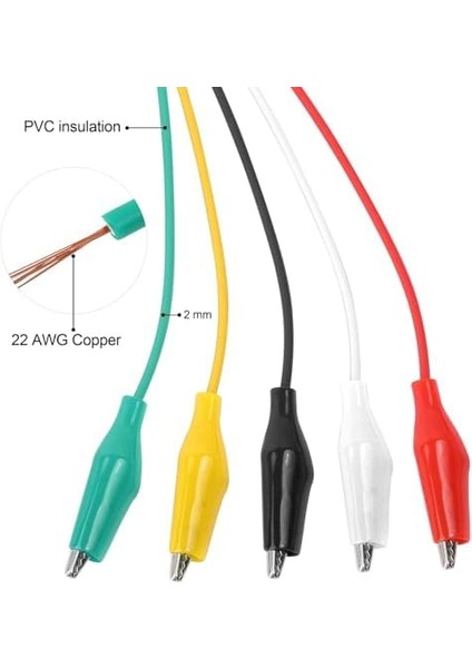 Krokodil Test Kablosu Seti - Renkli Timsah Kelepçeli Multimetre Bağlantı Kabloları | Çıkarılabilir, Pvc Kaplama, Elektronik Devre Testi, Multimetre, Motor ve Pil Bağlantısı Için 0,5 Metre fiyatları