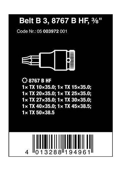 05003972001 Belt B 3 Hf Zyklop Bit Somun Seti, Tutma Fonksiyonlu, 3/8 Inç Tahrik, 9 Parça modelleri