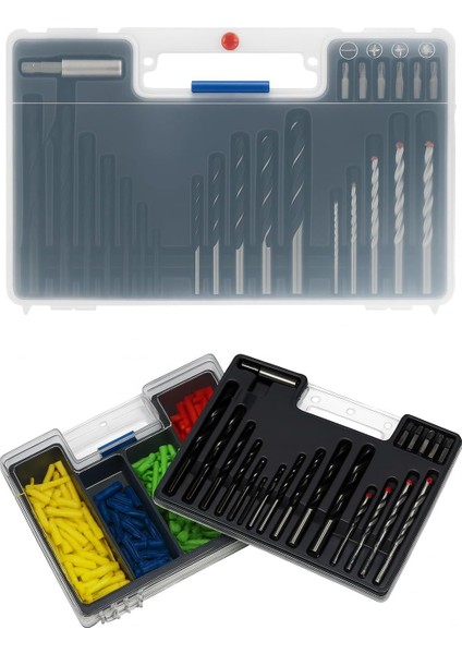 300 Parça Profesyonel Matkap Uç ve Aksesuar Seti, Taşınabilir Çantalı, Metal, Beton, Ahşap Uyumlu Uçlar, Tornavida Uçları, Adaptör, Plastik Dübel Dahil, Her Yüzeye Uygun Delme ve Vidalama