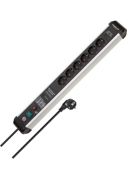 Premium-Protect-Line 6'lı Grup Priz, USB Power Delivery Tip C ve Aşırı Gerilim Korumalı (Şalterli Çoklu Priz, USB Power Delivery Tip C ve USB 3.0 A, Almanya'da Üretilmiştir)