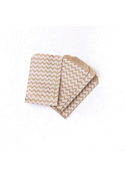 Zikzak Desenli 50 Adet Kese Kağıdı, Kraft-Beyaz, 11X20 cm