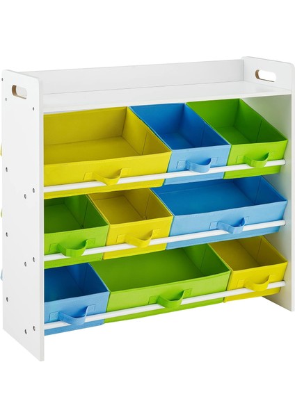 Çocuk Odası Rafı, 9 Çıkarılabilir Polar Sepetli Oyuncak Düzenleyici, Çocuk Odası Için Oyuncak ve Kitaplık, Beyaz Çerçeve, GKR31WT, 78 x 26,5 x 82,5 cm