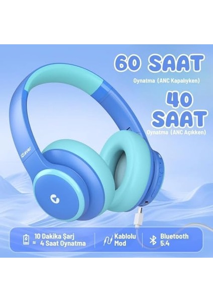 Gürültü Önleyici Ses Sınırlı 60 Saat Oynatma Süreli Bluetooth Çocuk Kulaklığı Mavi modelleri