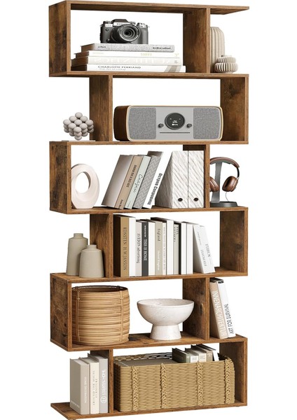 Kitap Rafı, 6 Katlı Raf, Ayaklı Raf, Ofis Rafı, Bağımsız, Dekoratif Raf, Sunum Için, Modern, Oturma Odası, Yatak Odası, Ofis, Vintabraun LBC61BX