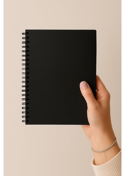 Tanıtım Çizgili Spiralli Not Defteri, A5 Boyut (15X21 Cm), 60 Yaprak, 90GR. Ivory Kağıt, Ofis Için Ideal (Siyah Kapak)