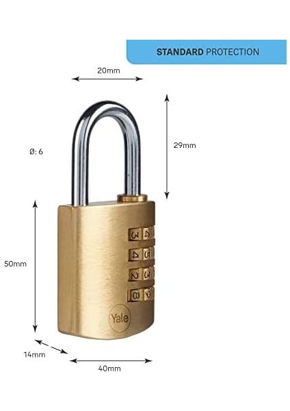 Y150B/40/130/1 Şifreli Pirinç Asma Kilit, Standart Koruma, Çelik Halka, 4 Haneli Şifre, 40 Mm, Sarı fiyatları