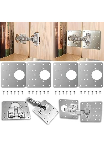 4 Adet Paslanmaz Çelik Menteşe Onarım Plakası - 9x9 cm Tamir Kiti, 24 Vida ile - Dolap Kapakları Için Dayanıklı ve Kolay Montajlı Menteşe Sabitleme Plakası fiyatları