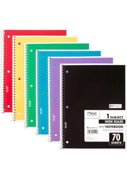 Spiral Not Defteri, 6 Adet, 1 Göz, Geniş Çizgili Kağıt, 19,8 x 26,7 Cm, Not Defteri Başına 70 Yaprak, Renk Değişkenliği (73063)